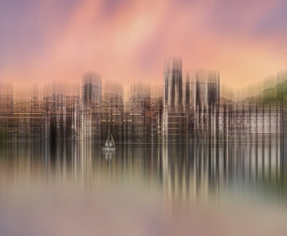 Dreamy Cityscape Sailboat by Juan Antonio Palacios — canvas wall art