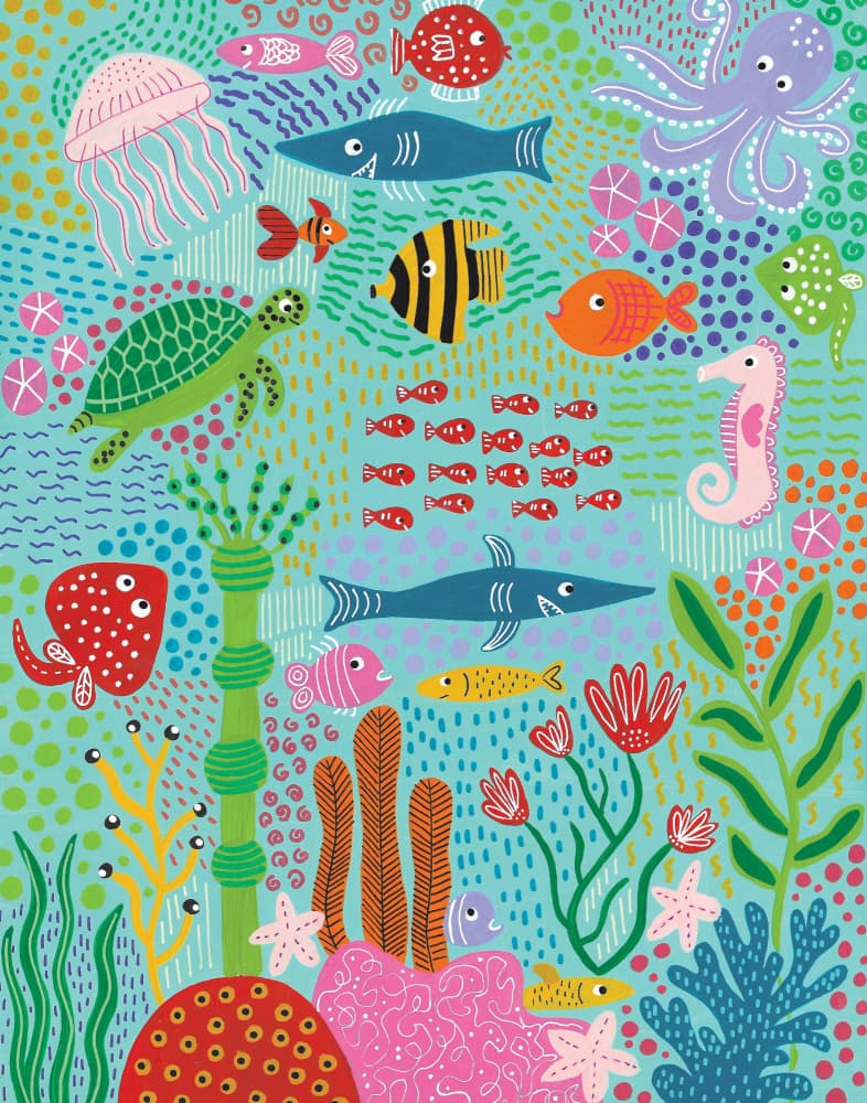 Colorful Ocean Creatures by Sara Coulter — canvas wall art