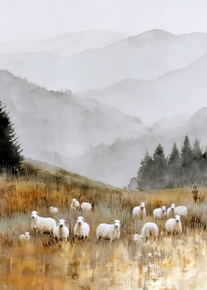 Misty Mountain Sheep by Justyna Jaszke — canvas wall art