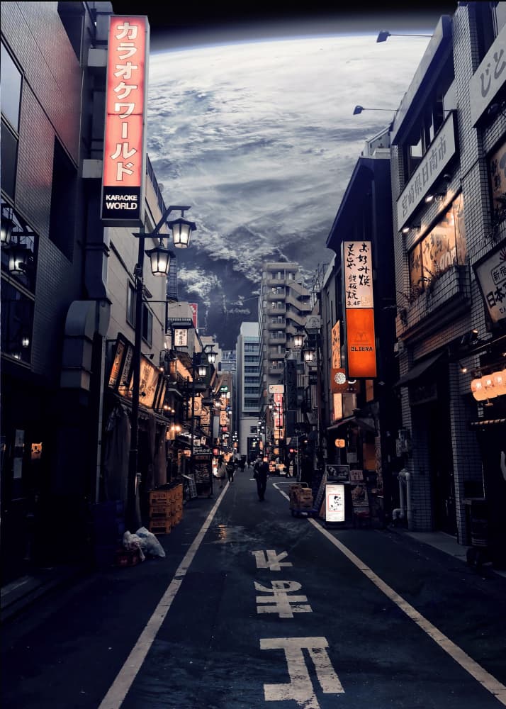 Tokyo Street Cosmic Sky by Ariz Rab — canvas wall art