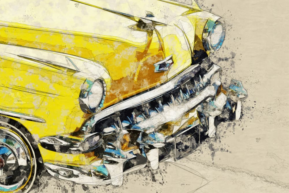 Yellow Chrome Classic Car by Lembayung senja studio [Vintage Poster] — canvas wall art