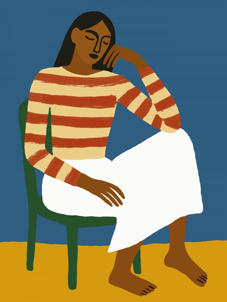 Dreaming Woman Sitting by Little Dean — canvas wall art