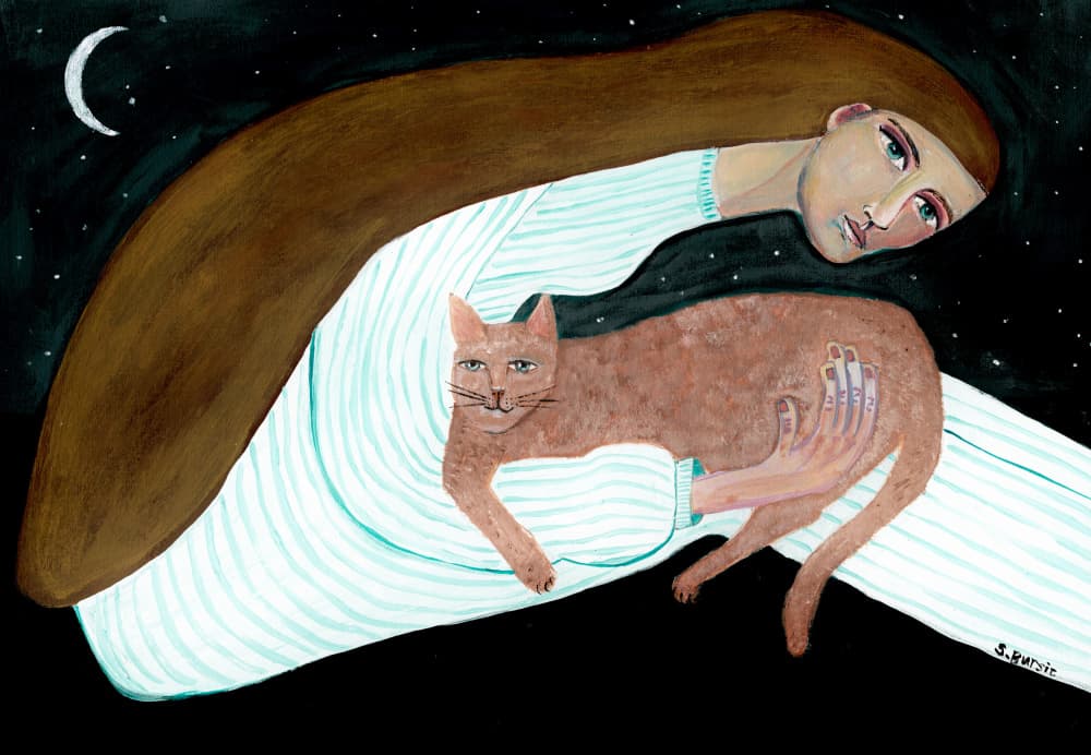 Woman Holding Ginger Cat by Sharyn Bursic — canvas wall art