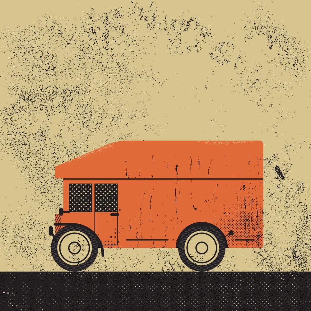 Orange Retro Truck by The Creating Mind — canvas wall art