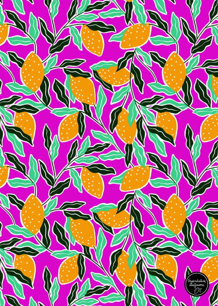 Vibrant Pink Lemons by Gwendoline Lefeuvre — canvas wall art