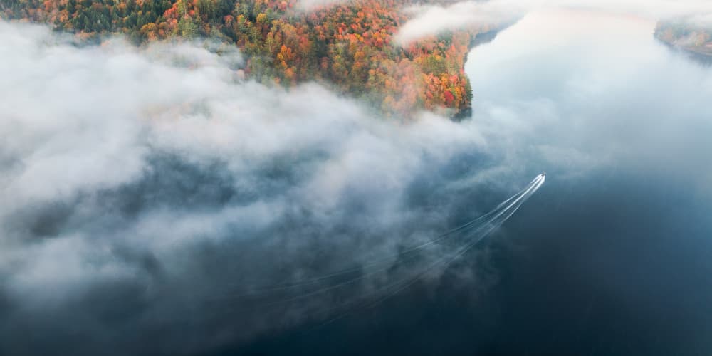 Misty Autumn Lake by John Fan — canvas wall art
