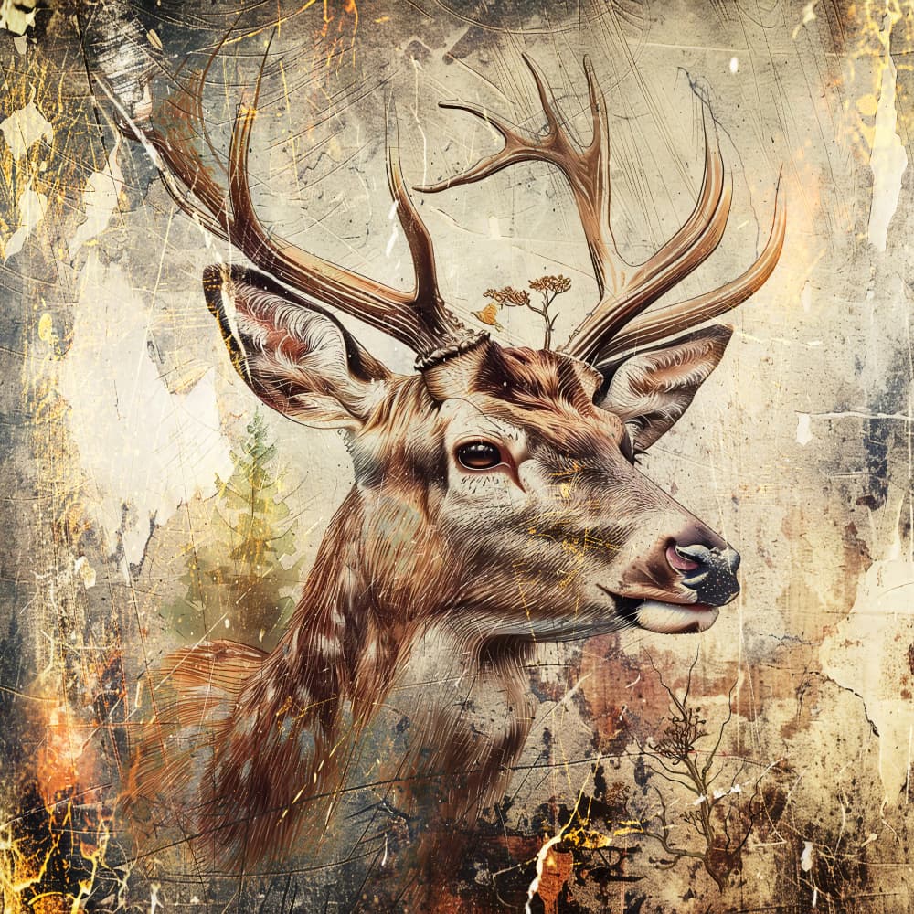 Deer Animal Vintage Art Illustration Wallart 04 by Rafal Kulik — canvas wall art