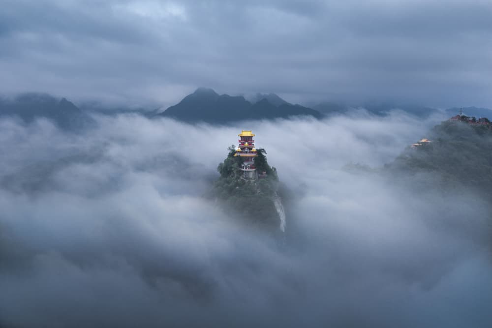 Misty Mountain Temple by Simoon — canvas wall art
