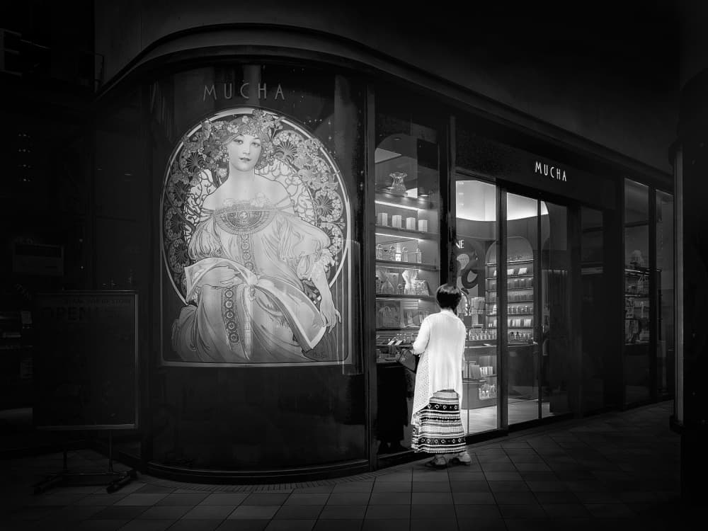 Elegant Night Shop Window by Eiji Yamamoto — canvas wall art