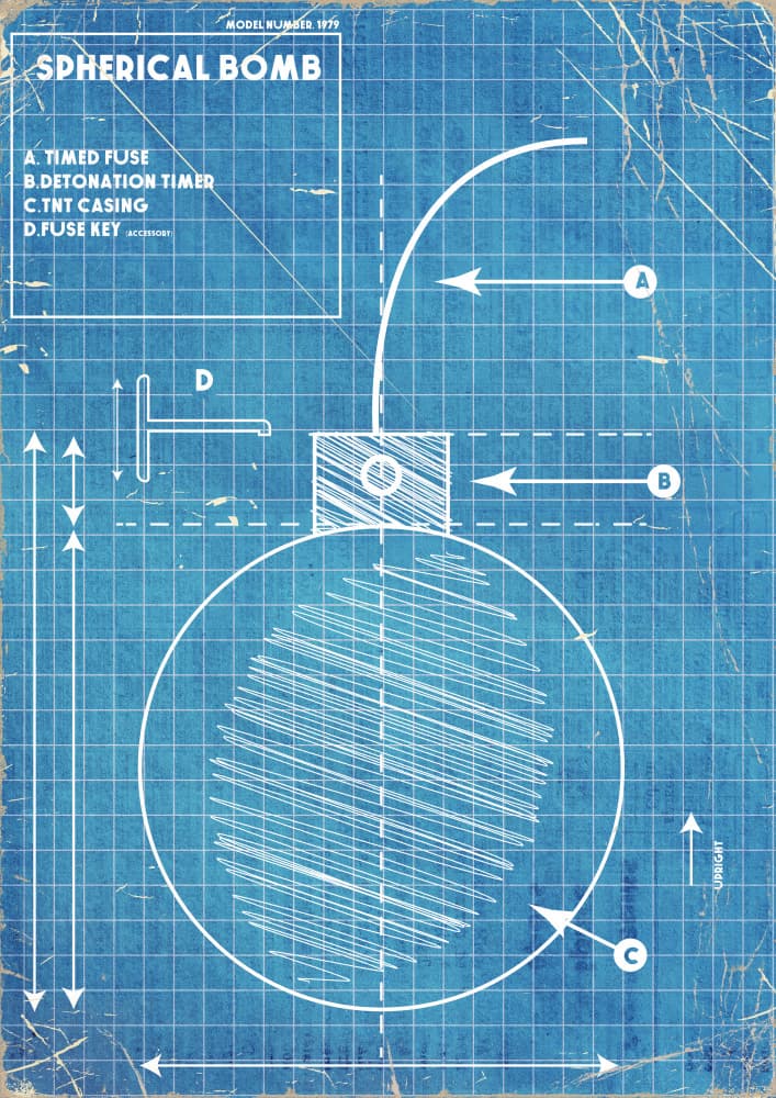 Spherical Bomb Blueprint by Nicholas — canvas wall art
