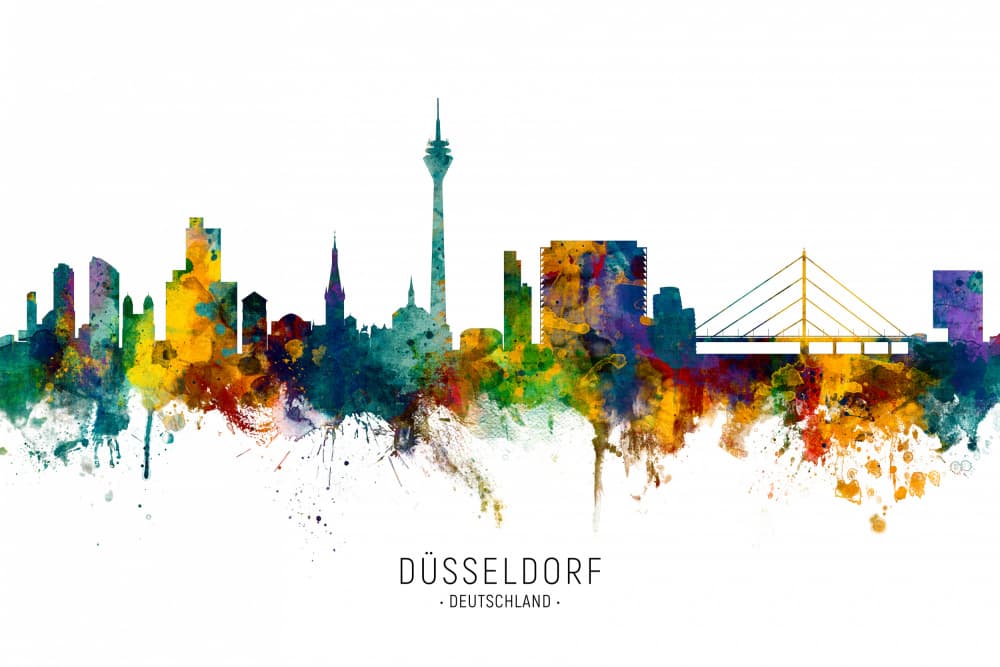 Düsseldorf Watercolor Skyline by Michael Tompsett — canvas wall art