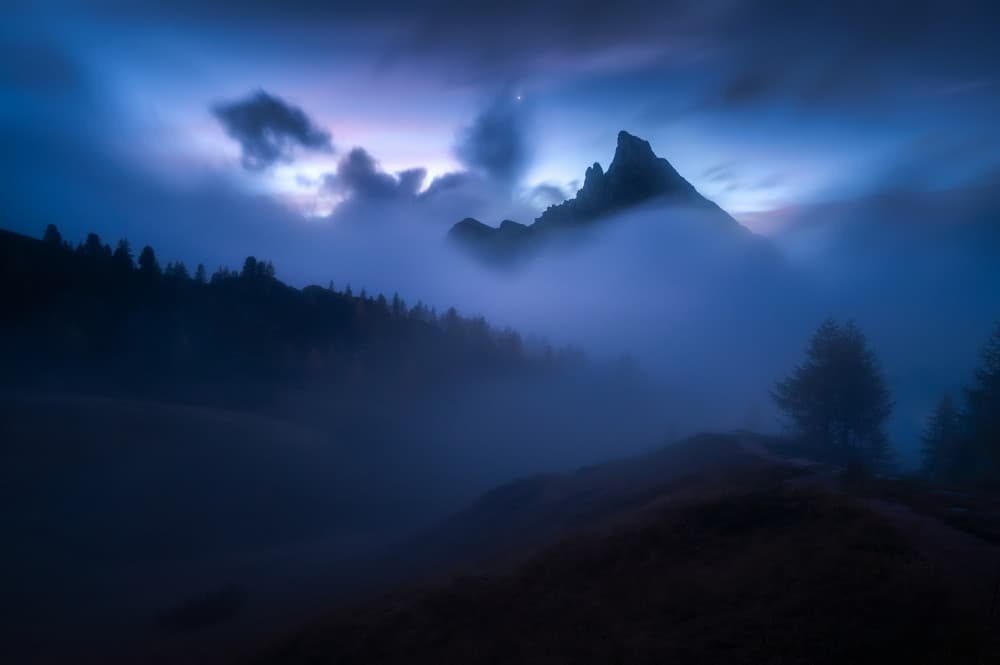 Misty Blue Mountain Peaks by Marian Kuric QEP — canvas wall art