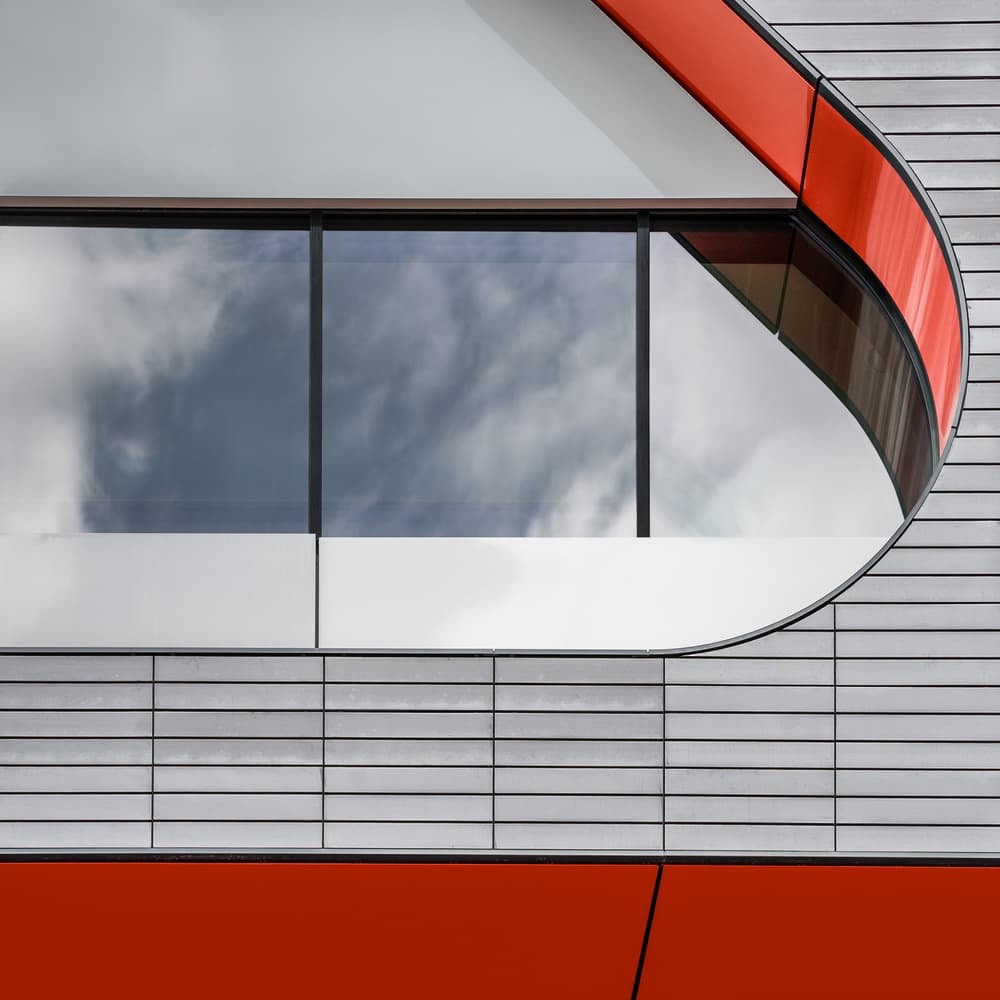 Dynamic Red Facade by Luc Vangindertael (laGrange) — canvas wall art