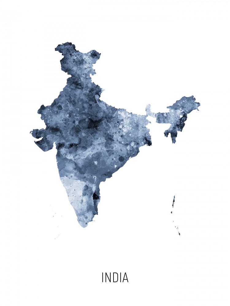 Watercolor India Map by Michael Tompsett — canvas wall art
