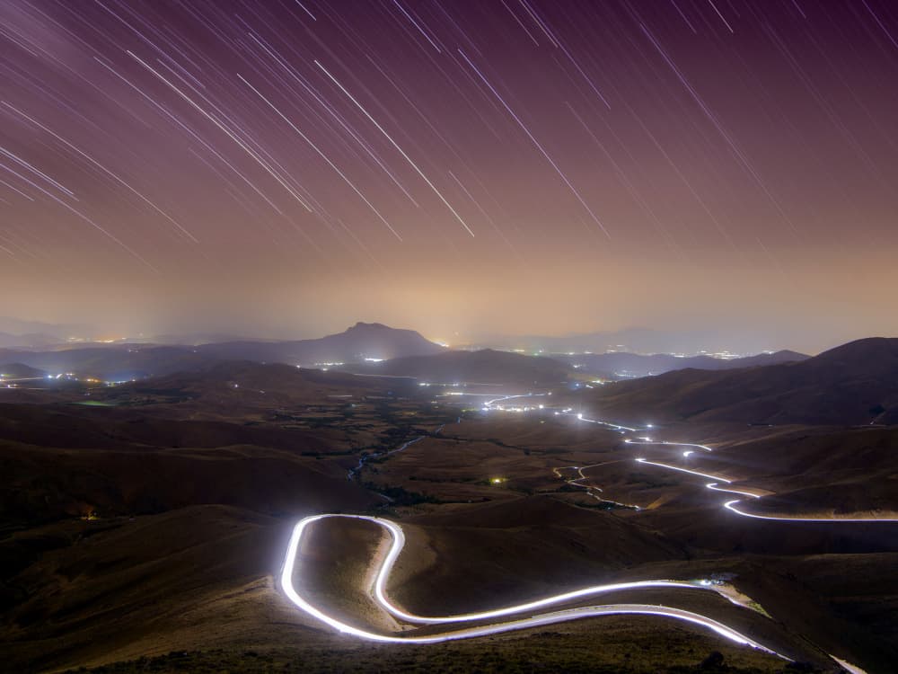 Winding Night Star Trails by Abbas Arabzadeh — canvas wall art