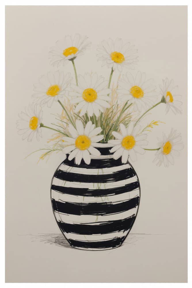 Striped Vase Daisies by THE MIUUS STUDIO — canvas wall art