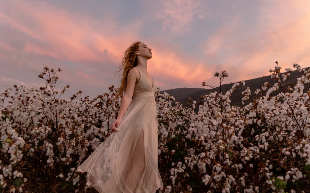 Woman in Cotton Sunset by Gila Koller — canvas wall art