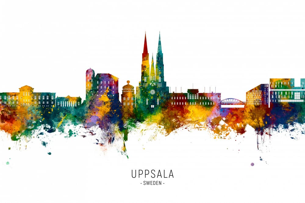 Uppsala Colorful Skyline by Michael Tompsett — canvas wall art