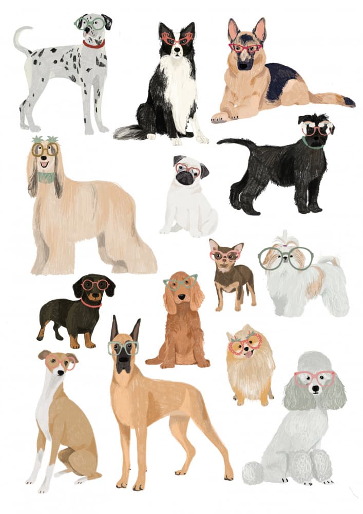 Cute Dogs With Glasses by Hanna Melin — canvas wall art