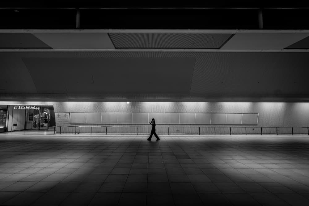 Lone Figure Modern Hall by Yohei Kawashima — canvas wall art