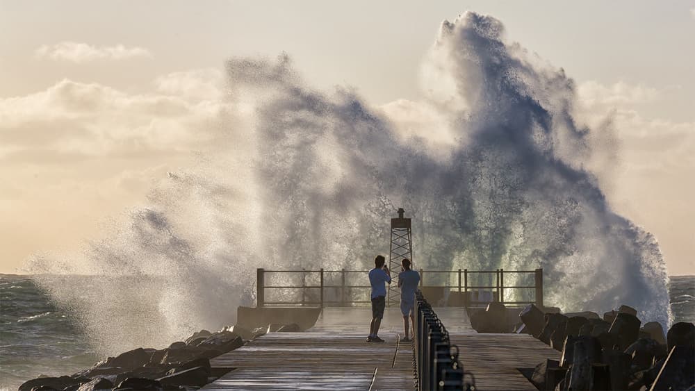 Dramatic Pier Waves by Leif Løndal — canvas wall art