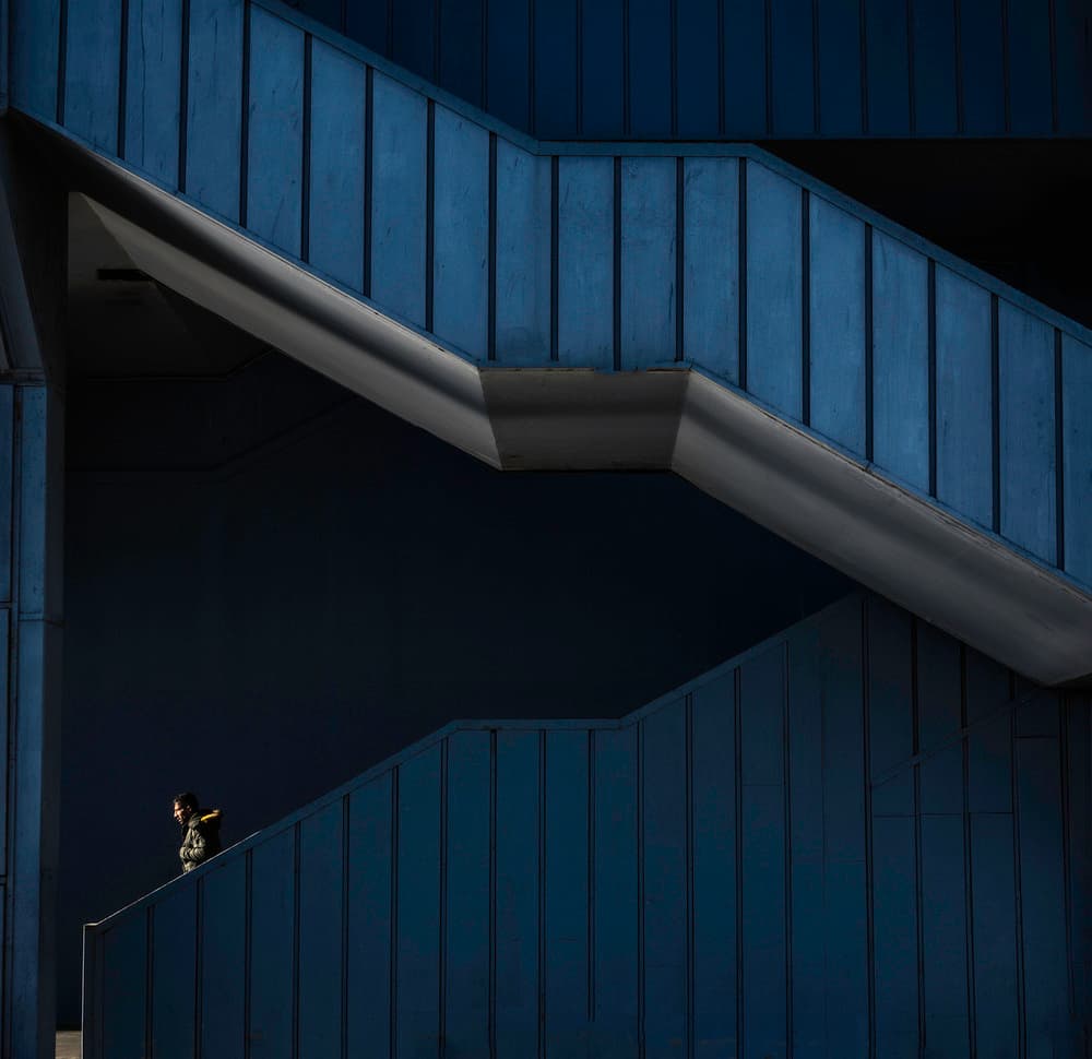 Modern Blue Staircase by Yavuz Pancareken — canvas wall art