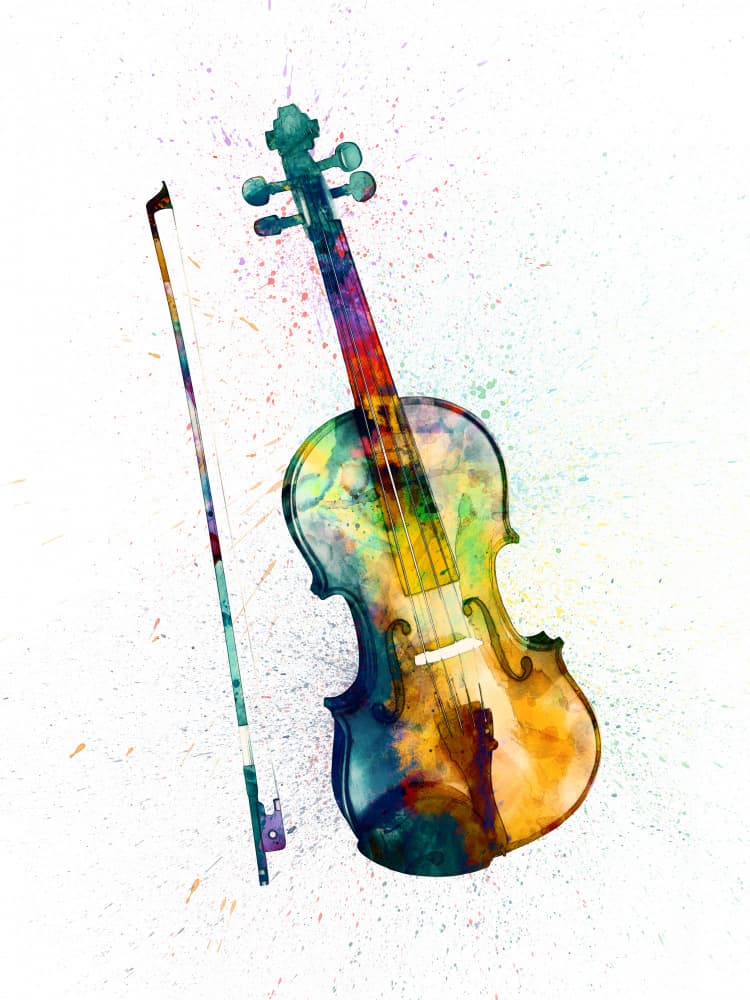 Vibrant Watercolor Violin by Michael Tompsett — canvas wall art