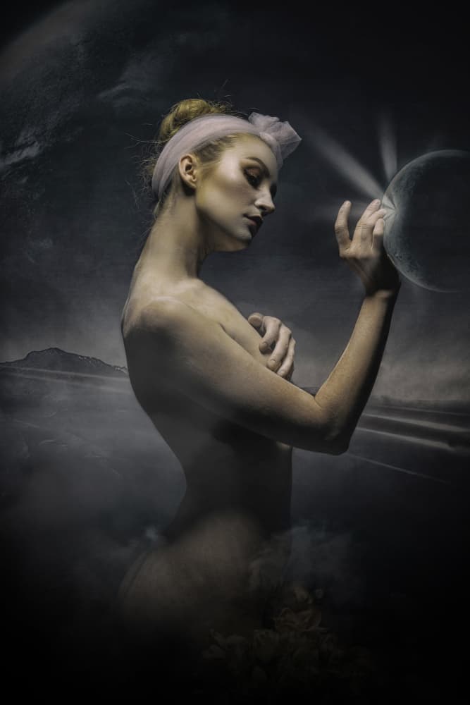 Woman with Celestial Orb by Klaus Tesching — canvas wall art