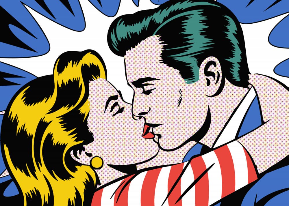 Romantic Comic Kiss by Andreas Magnusson — canvas wall art