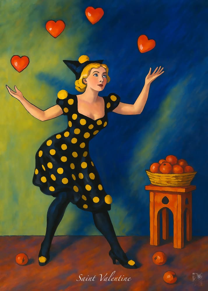 Whimsical Hearts Juggler by Osvaldo Russo — canvas wall art