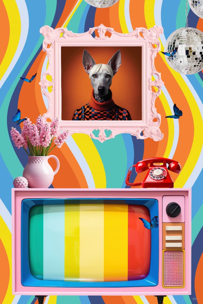 Funky Retro Dog Portrait by Sue Skellern — canvas wall art
