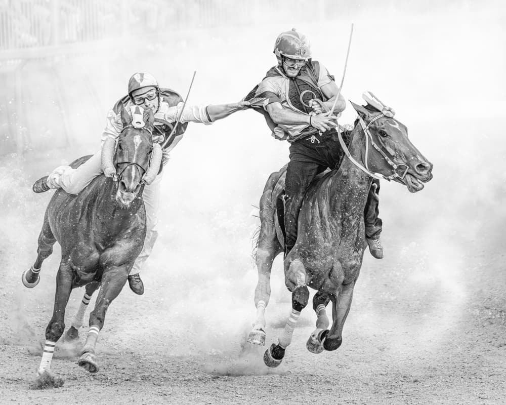 Intense Horse Race Struggle by Ulrike Leinemann — canvas wall art