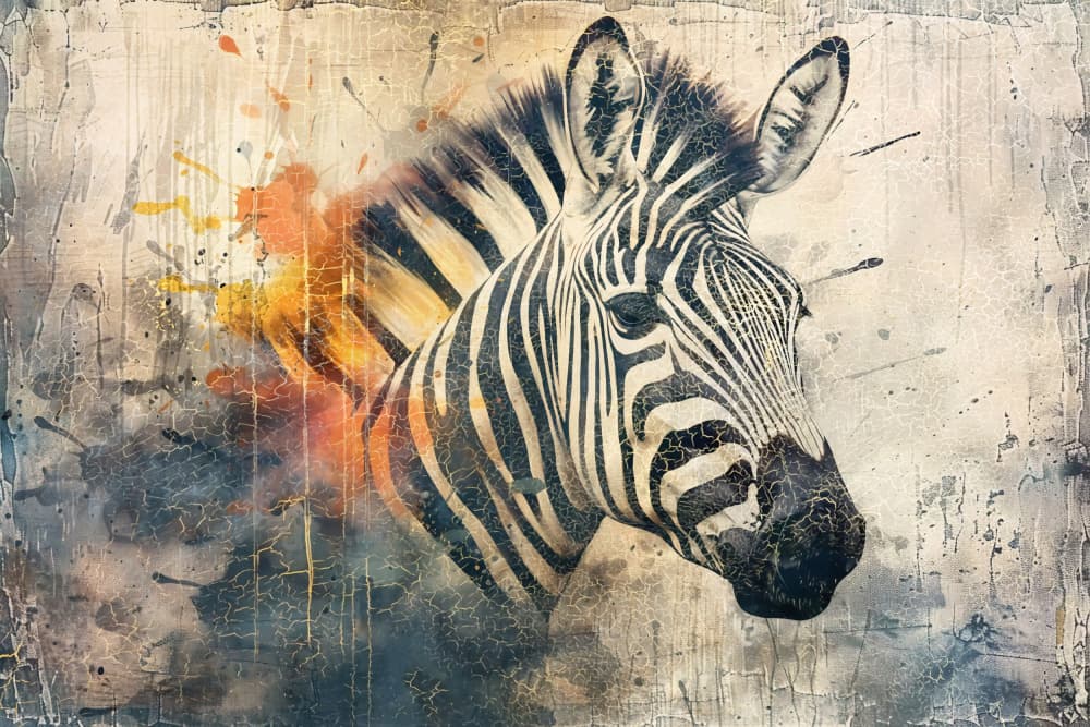Vibrant Zebra Splash by Rafal Kulik — canvas wall art