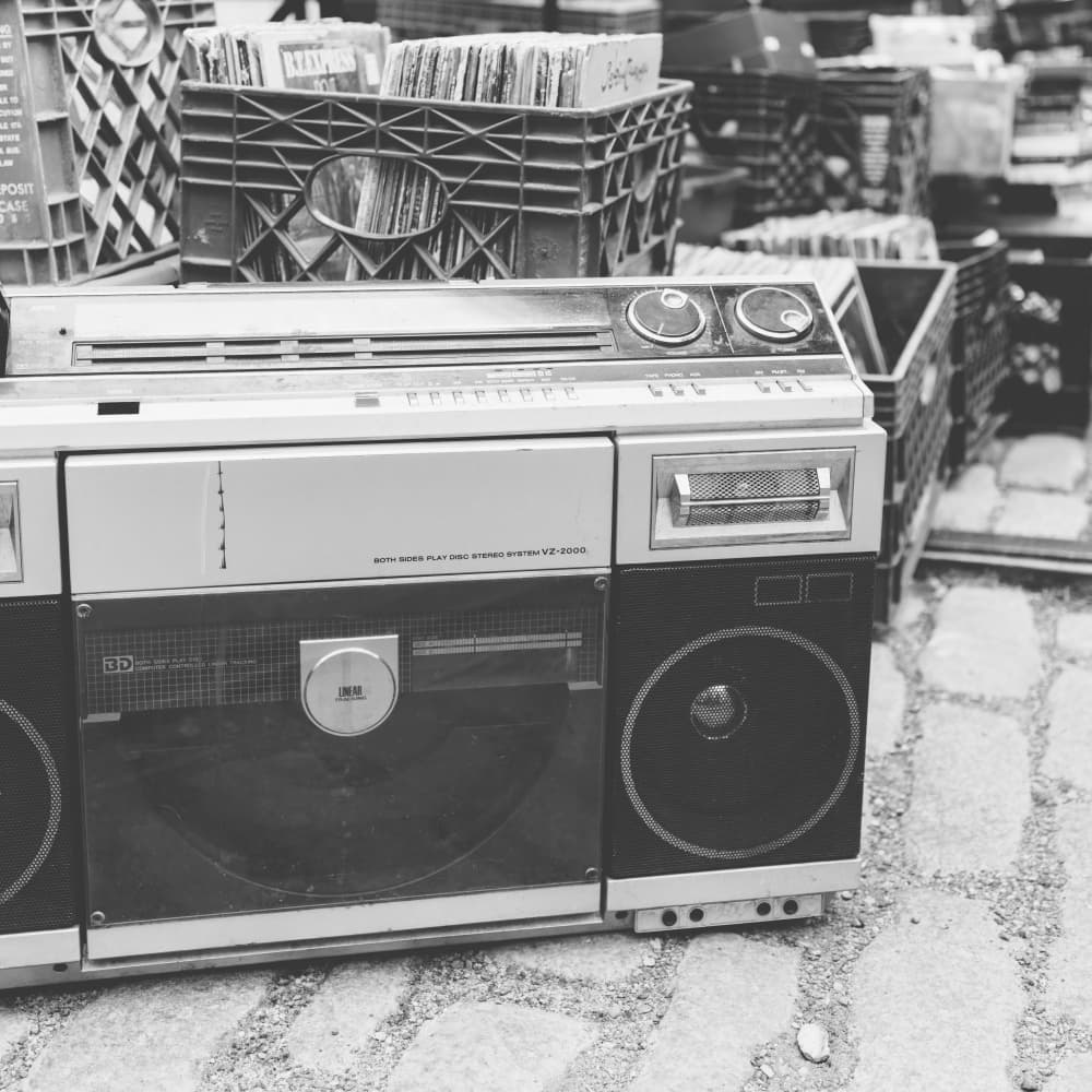 Vintage Boombox Records by Bethany Young — canvas wall art