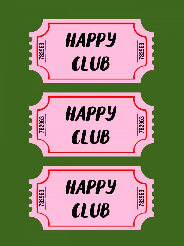 Happy Club Tickets by Sudevi Sen — canvas wall art