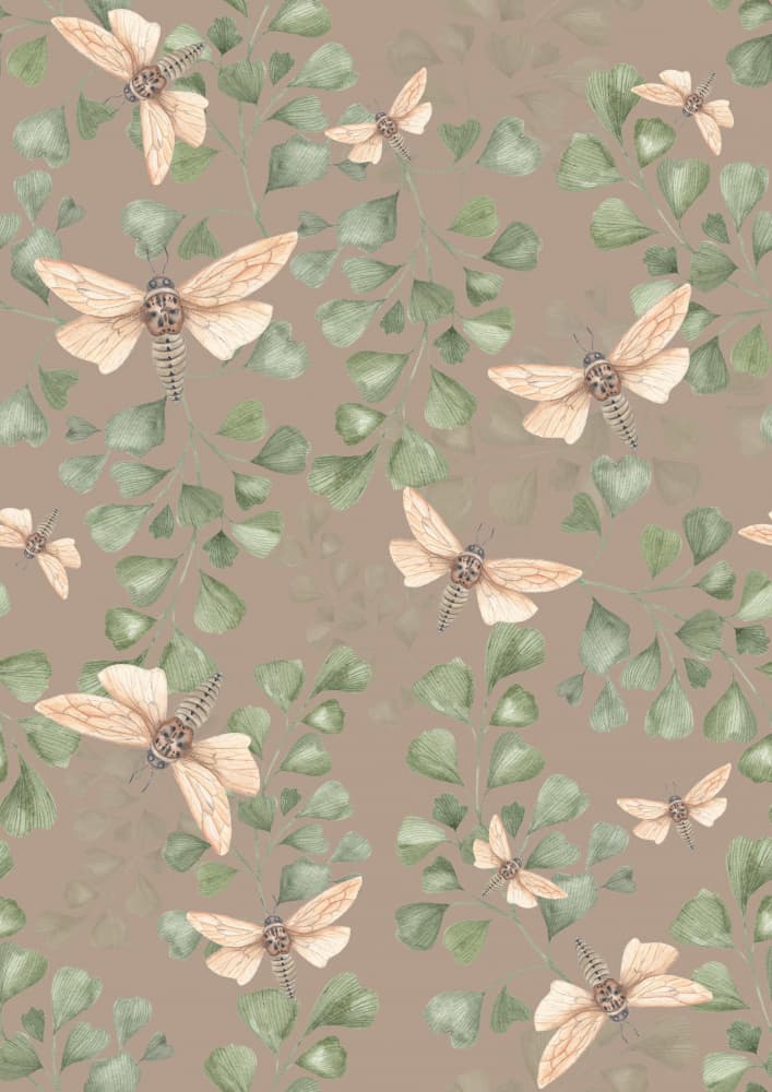 Delicate Moths and Leaves by Linda Sitniece — canvas wall art
