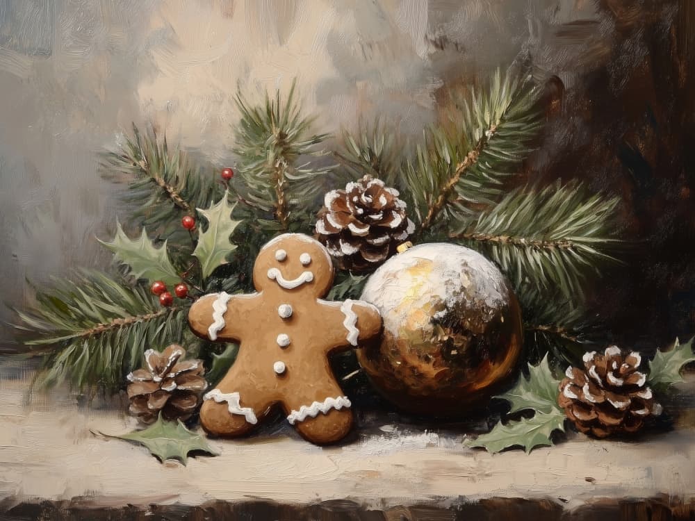 Festive Gingerbread Still Life by Jolly and Dash — canvas wall art
