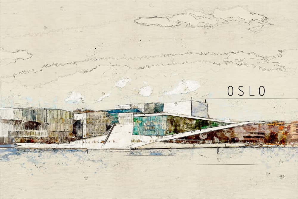 Oslo Opera House Sketch by Lembayung senja studio [Vintage Poster] — canvas wall art