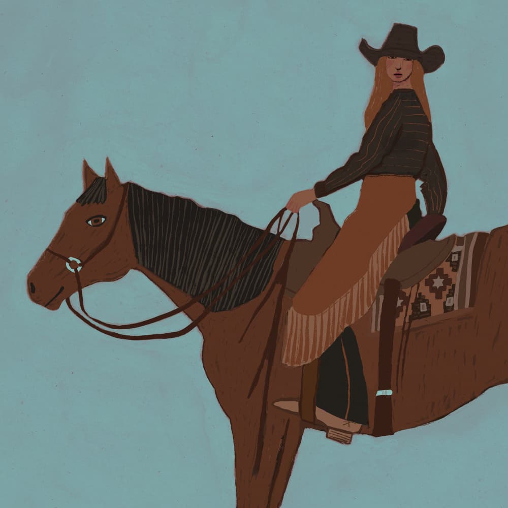 Cowgirl On Horseback by Sharyn Bursic — canvas wall art