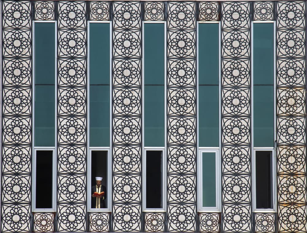 Scholar in Geometric Window by Gulsen Yilman — canvas wall art