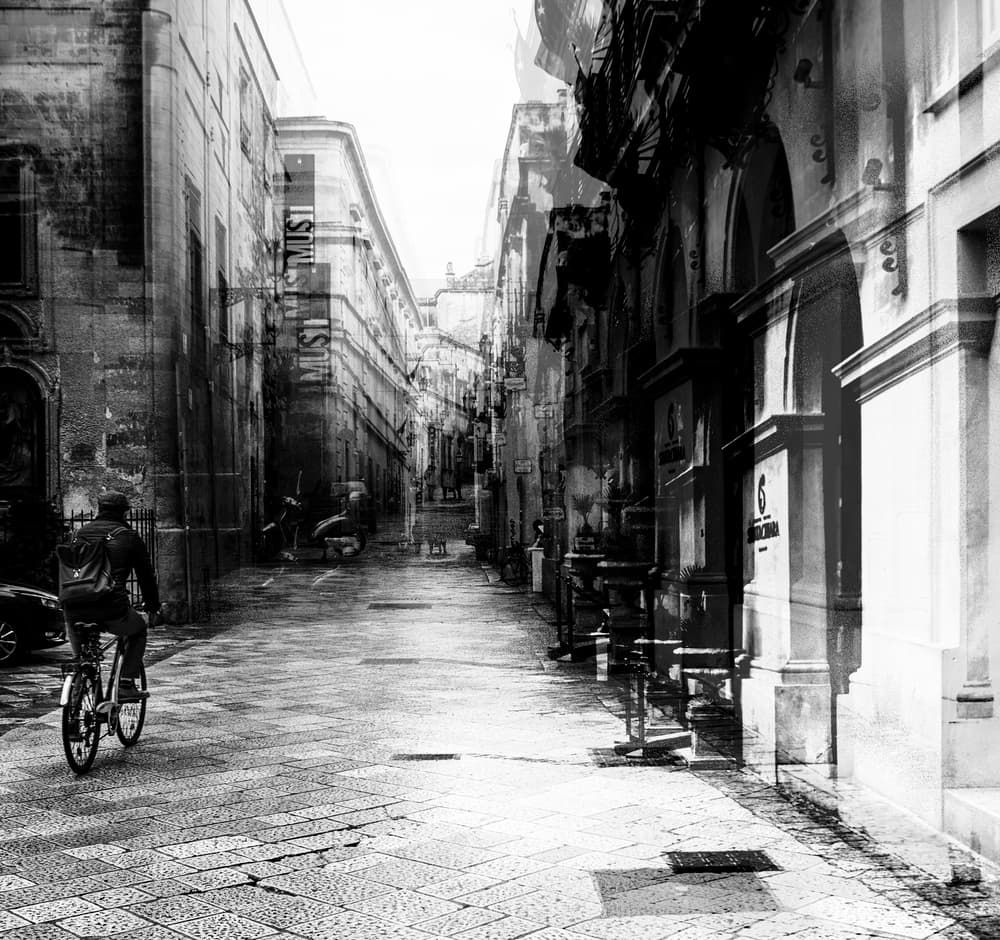 Dreamy City Cyclist by Carmine Chiriacò — canvas wall art