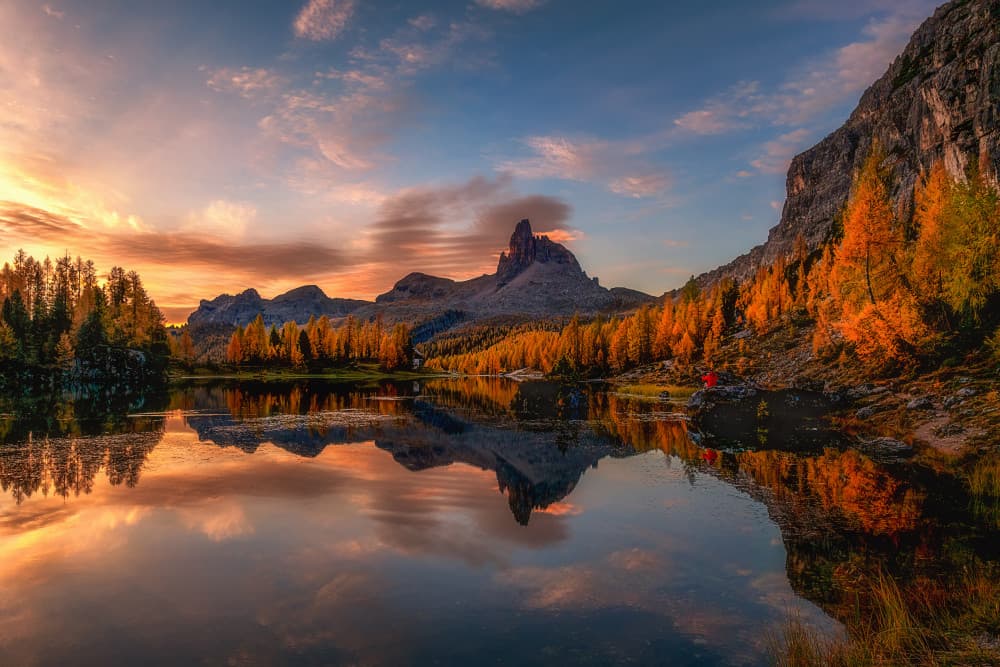 Golden Autumn Mountain Lake by Mei Xu — canvas wall art