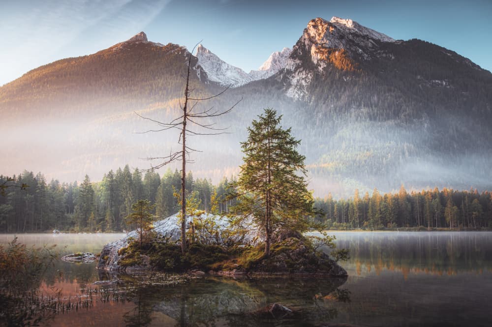 Misty Mountain Sunrise by Patrick Wöhrle — canvas wall art