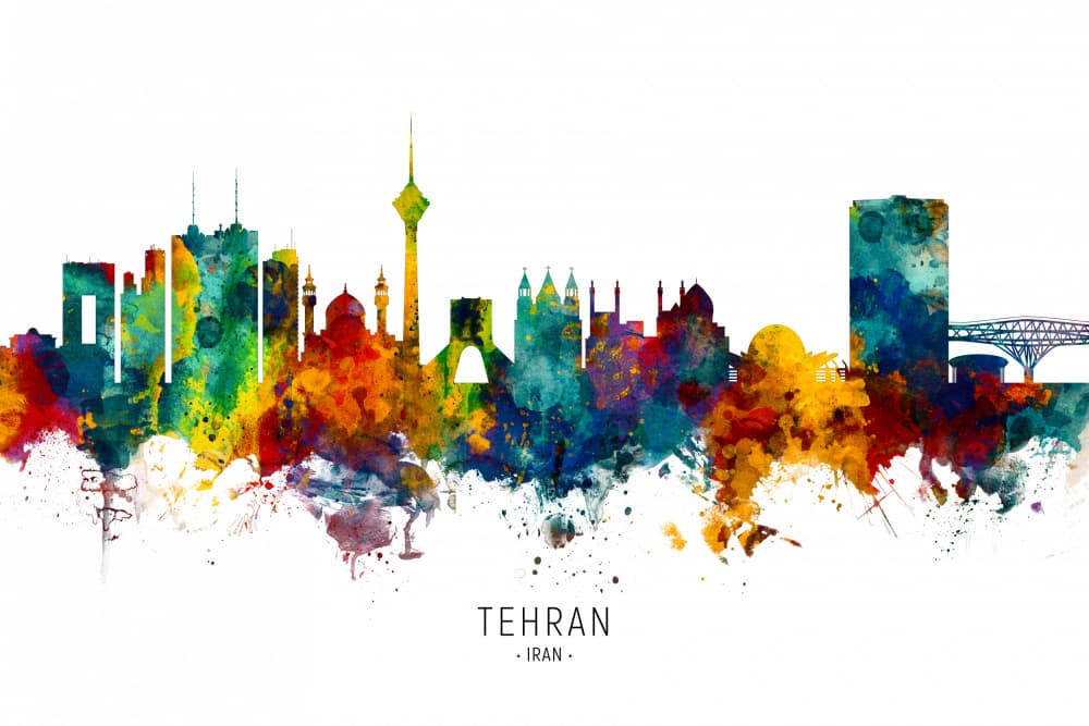 Tehran Watercolor Skyline by Michael Tompsett — canvas wall art