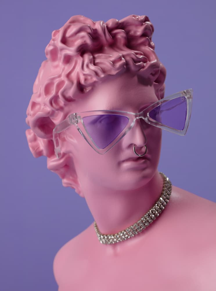 Pink Statue Purple Sunglasses by Julia Ramiro — canvas wall art