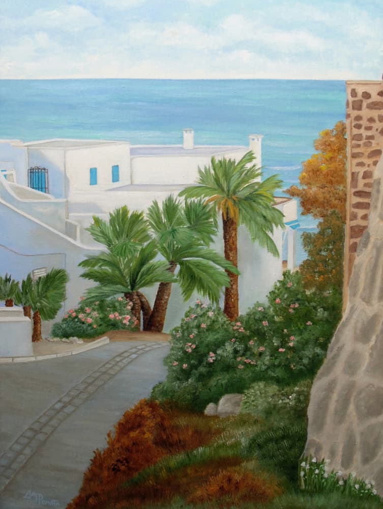 Mediterranean Seaside Village by Angeles M. Pomata — canvas wall art