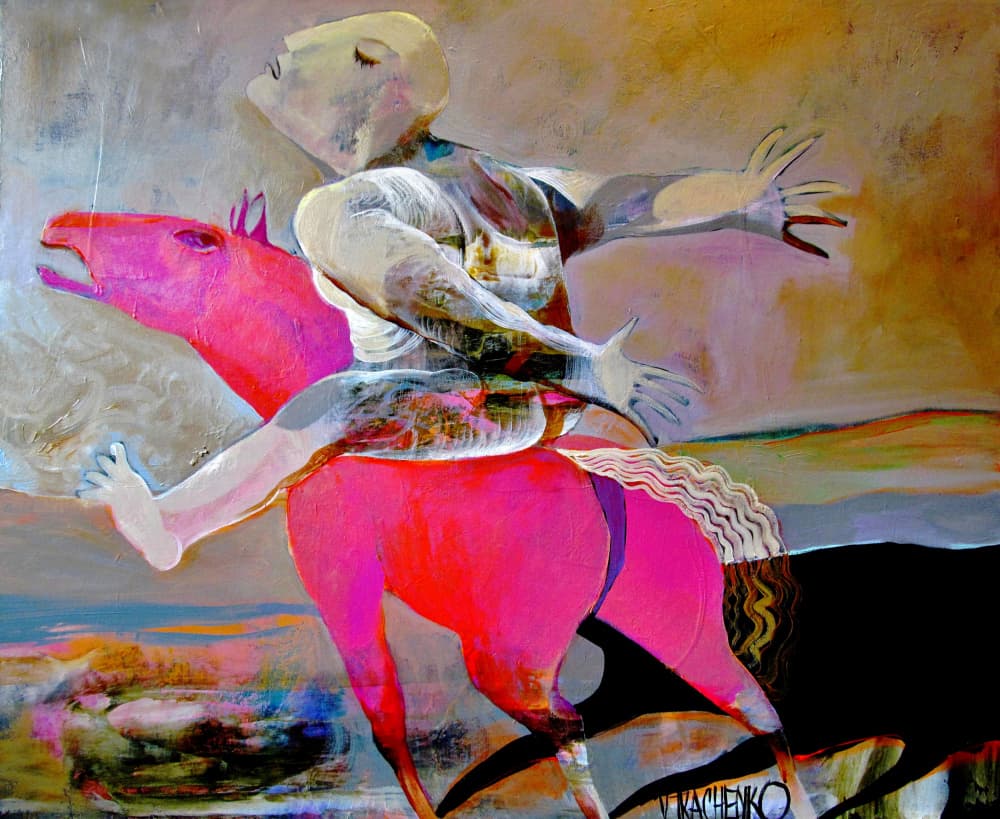 Surreal Rider Pink Horse by Victor Tkachenko — canvas wall art