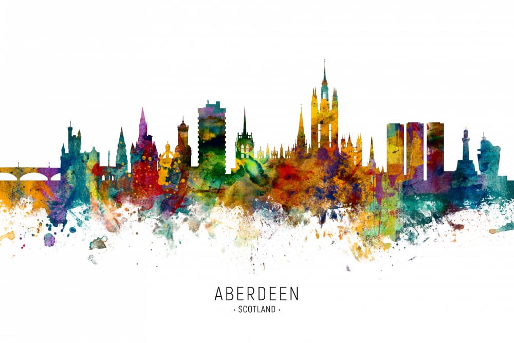 Aberdeen Watercolor Skyline by Michael Tompsett — canvas wall art