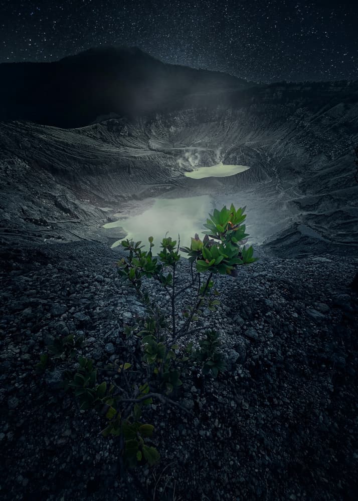 Green Lake Volcano Night by Rudi Gunawan — canvas wall art