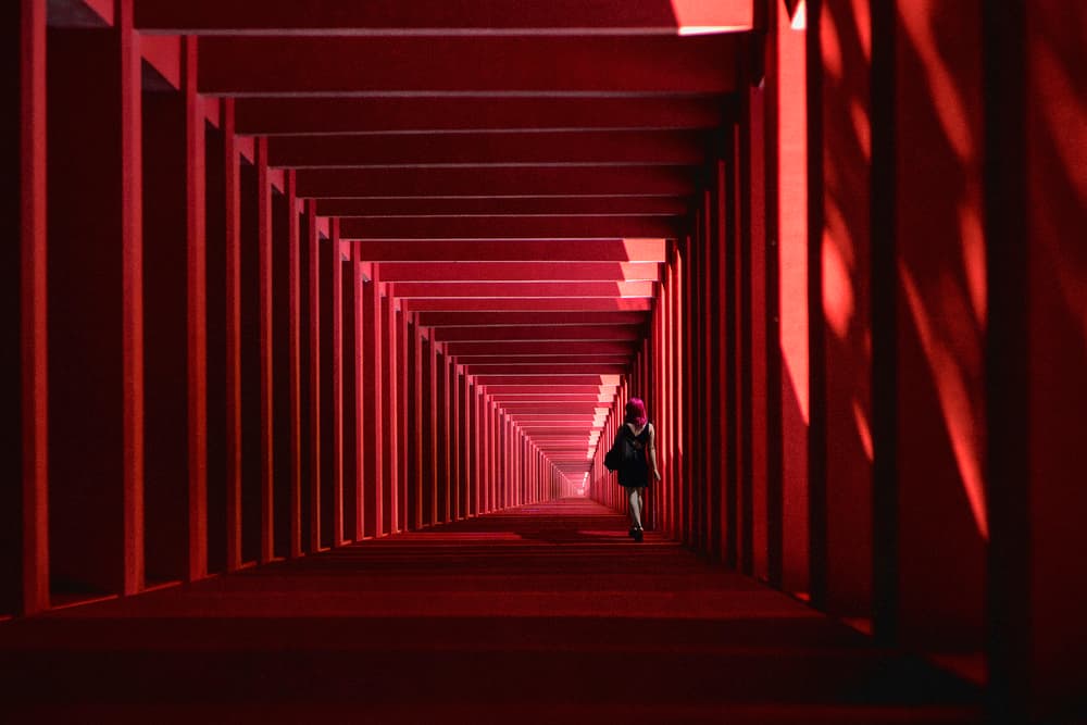 Walking Red Corridor by Ekkachai Khemkum — canvas wall art